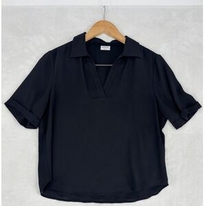 Babaton Short Sleeve Blouse Womens Size S Black Polo Collar V-Neck Career Top